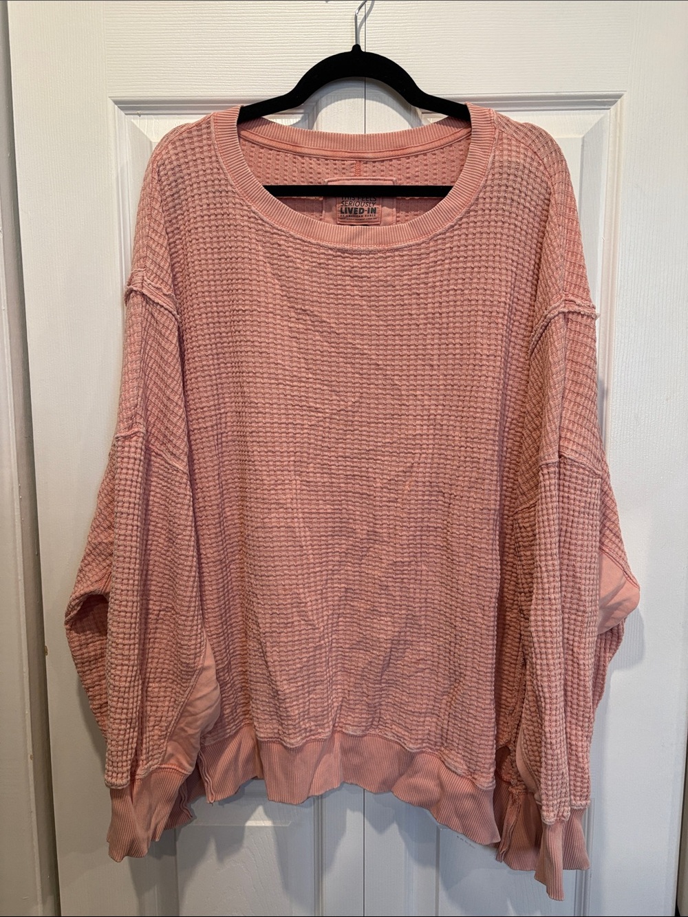 American Eagle Outfitters Pink Waffle Knit Oversized Sweatshirt